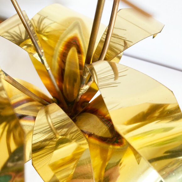 Vintage Mario Jason Brass Iron Marble Sculpture Signed Floral MCM Dandelion 3 - Picture 5 of 6